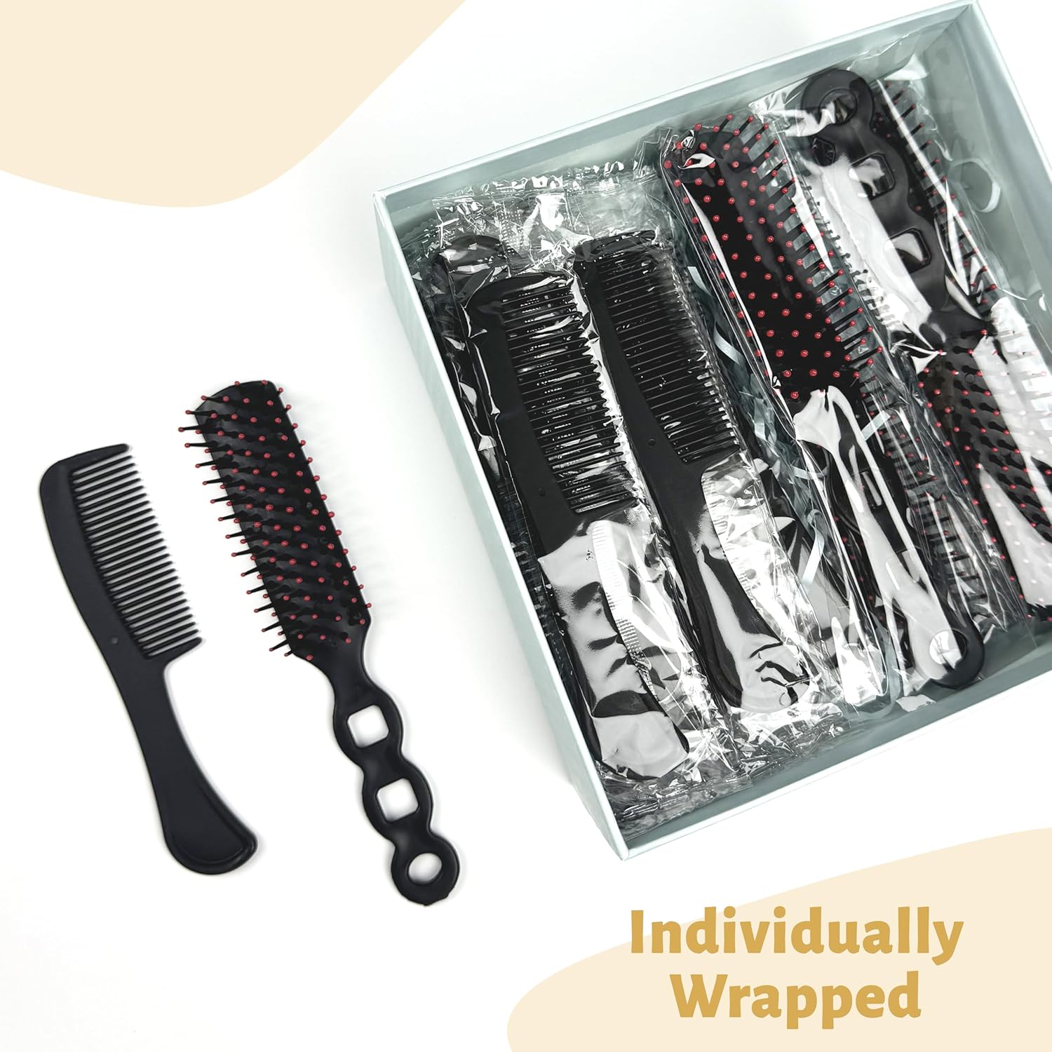 Hair Brush and Comb Set, 50 Pcs Bulk for Homeless Individually Wrapped, Lightweight Hair Brush and Comb for Women Kids Hotel Travel (Black) - Image 2