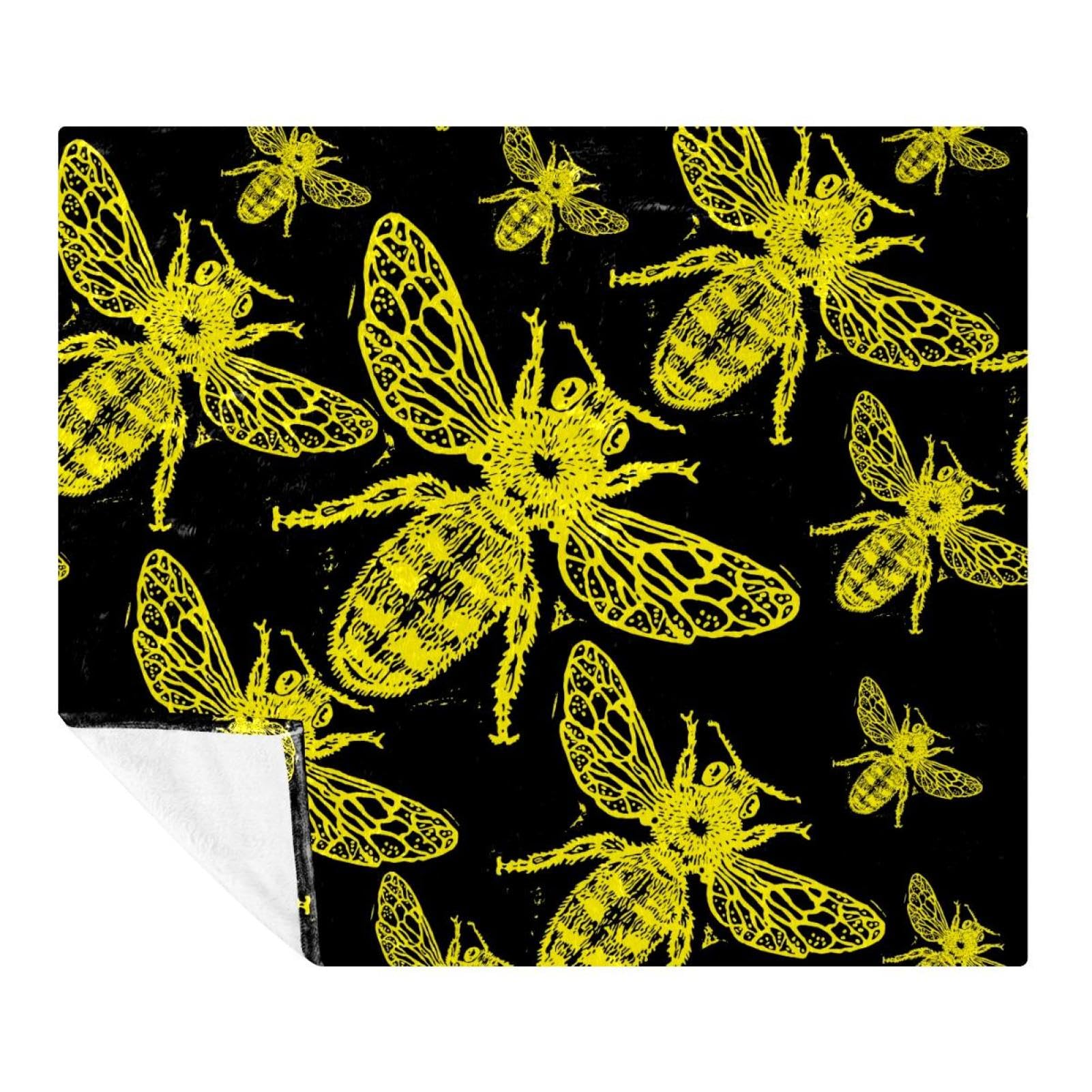 Couverture microfibre abeille jaune 150x130 cm pour lit et canapé