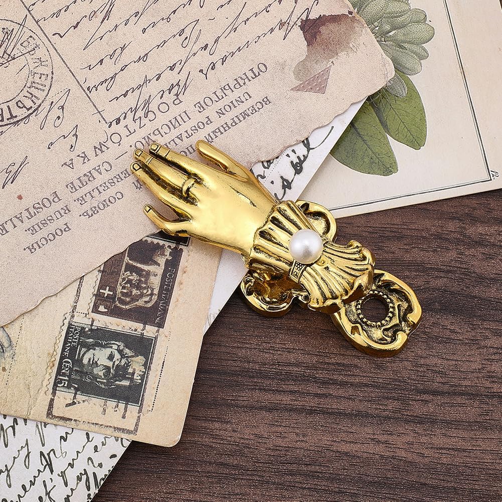 CRASPIRE Vintage Lady's Hand Book Clip 3D Metal Antique Golden Pearl Journal Paper Storage Holder Bookmark Page File Decorative Traveler Planner Scrapbook Notebook for Office Books Lovers Writers image 4