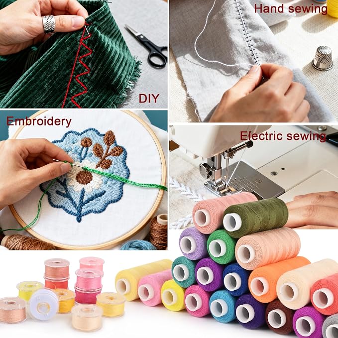 Hilo de costura en kit de 72 pcs, 36 colores, 400 yd polyester para máquina y mano miniatura 7