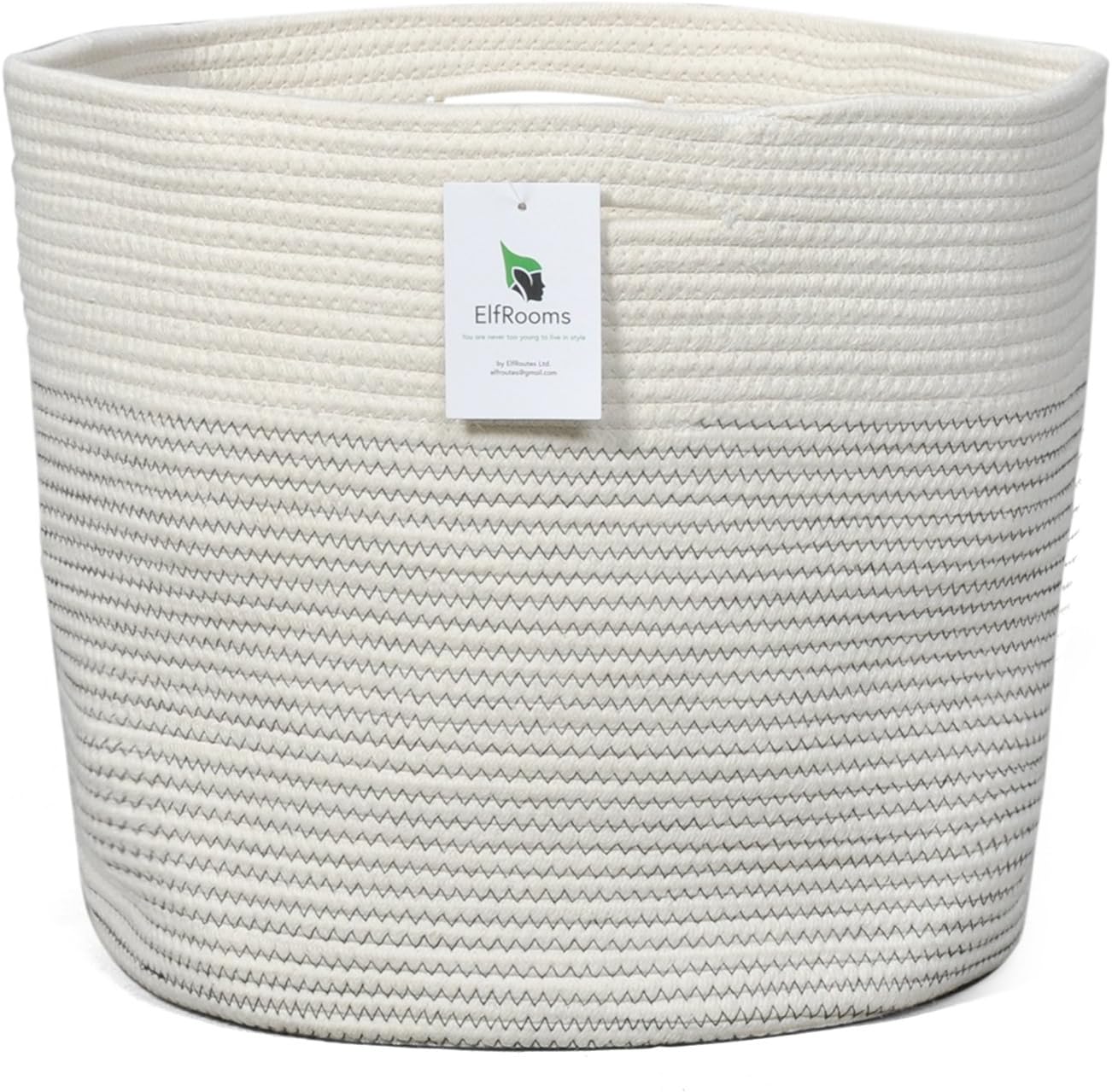 ElfRoutes Extra Large Storage Basket - Great for Laundry, Toy Storage - Collapsible, Decorative, Woven Cotton Rope - 43 cm x 38 cm.