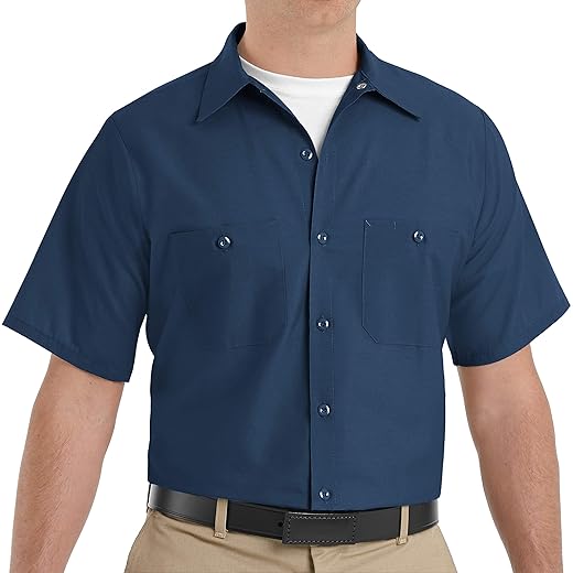 Red Kap Men's Standard Industrial Work Shirt, Regular Fit, Short Sleeve, Navy, Large