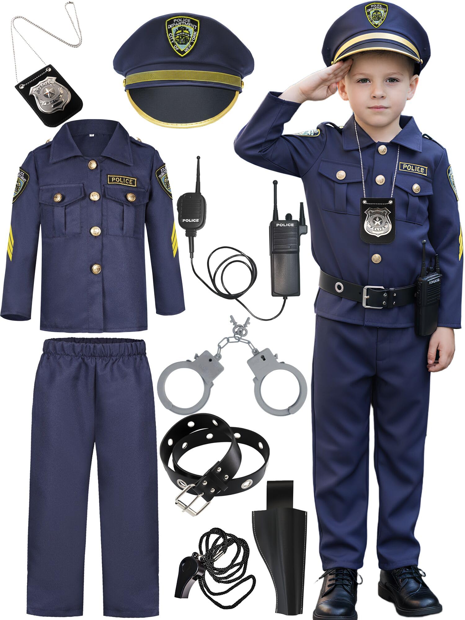 Kids Police Officer Costume Set For Boys Cop Uniform Costume for Halloween Cosplay Party