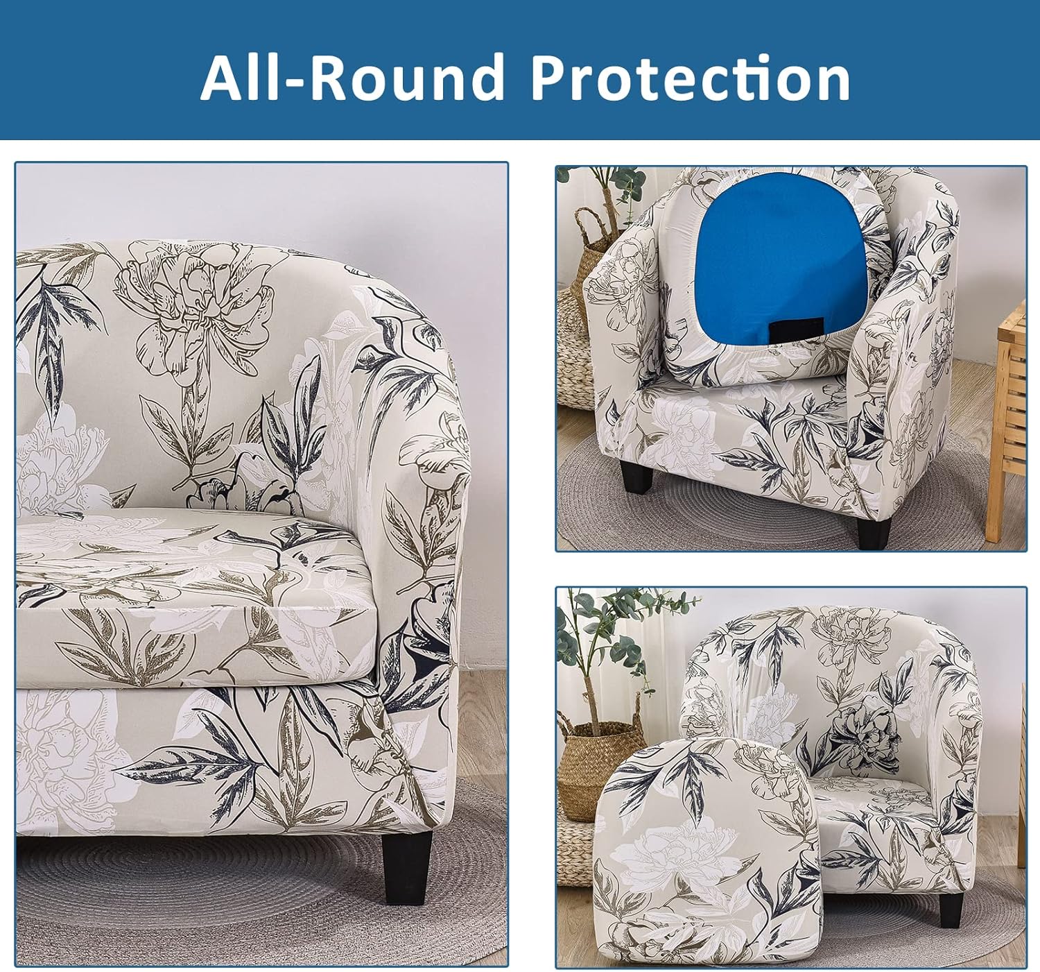 NILUOH Club Chair Slipcover 2 Piece Stretch Tub Chair Cover Round Barrel Chair Covers Non Slip Armchair Covers Couch Covers with Elastic Bottom for Bar Counter Living Room (35)