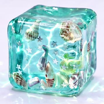 Ocean Cube Squishy Stress Ball with Seashells Inside for Your Best Calm, Focus and Relaxation, Beach-Themed Slow Rise Sensory Fidget Toy for Anxiety Relief, Classroom Prizes, Kids Adults