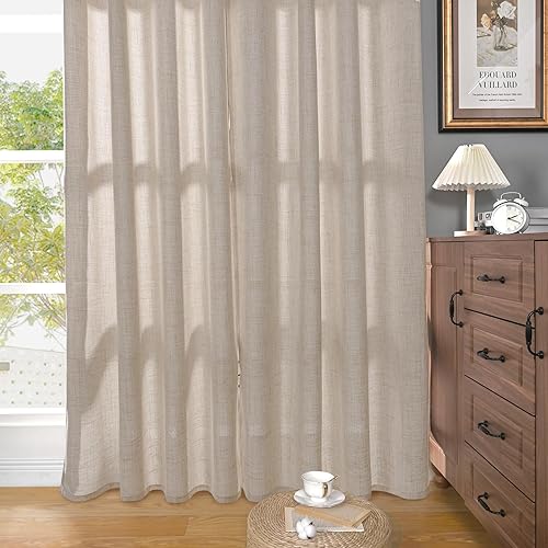 Miniatura 7 de YoungsTex Cortinas de lino natural de 95 pulgadas de largo, 2 paneles de bronce con ojales texturizados hasta el suelo, cortinas de ventana para