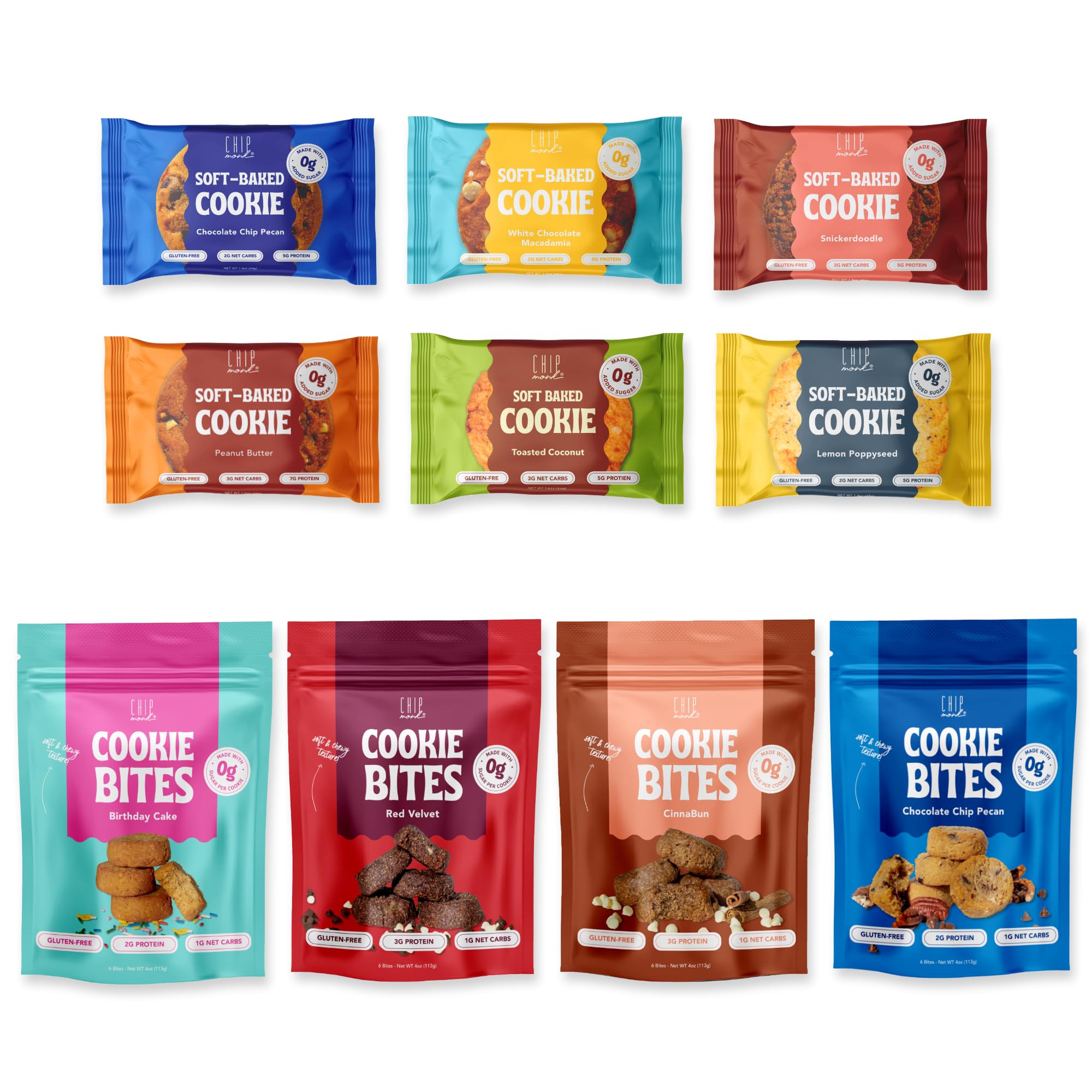 ChipMonk Sampler de Biscoitos e Porções, chocolate chip e macadâmia, 10 unidades
