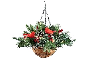Enchanting Winter Pine and Holly Hanging Christmas Basket