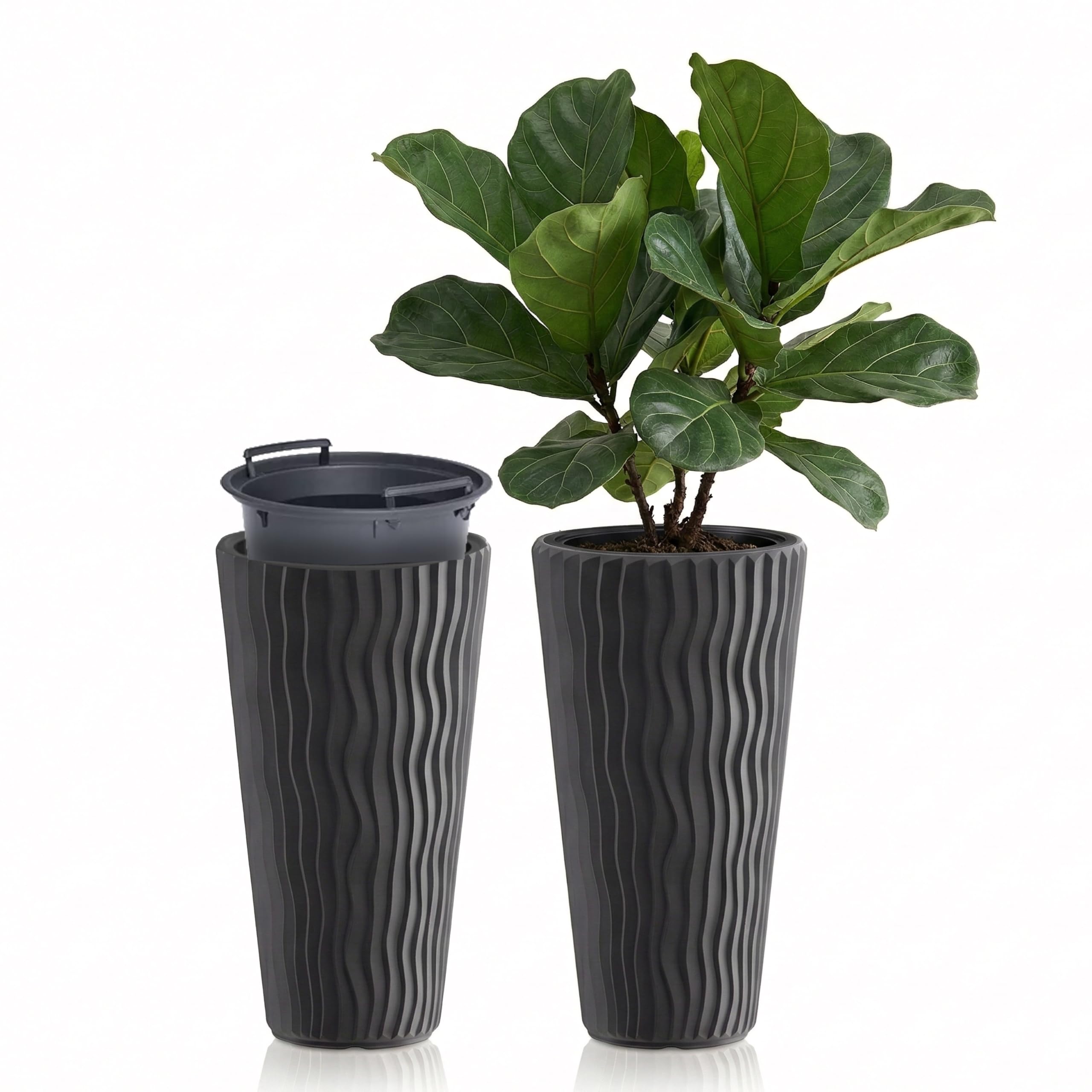 Geezy Tall Grey Plant Pot With Insert 29.7Cm Weather Resistant Planter Flower Pots from B&Q