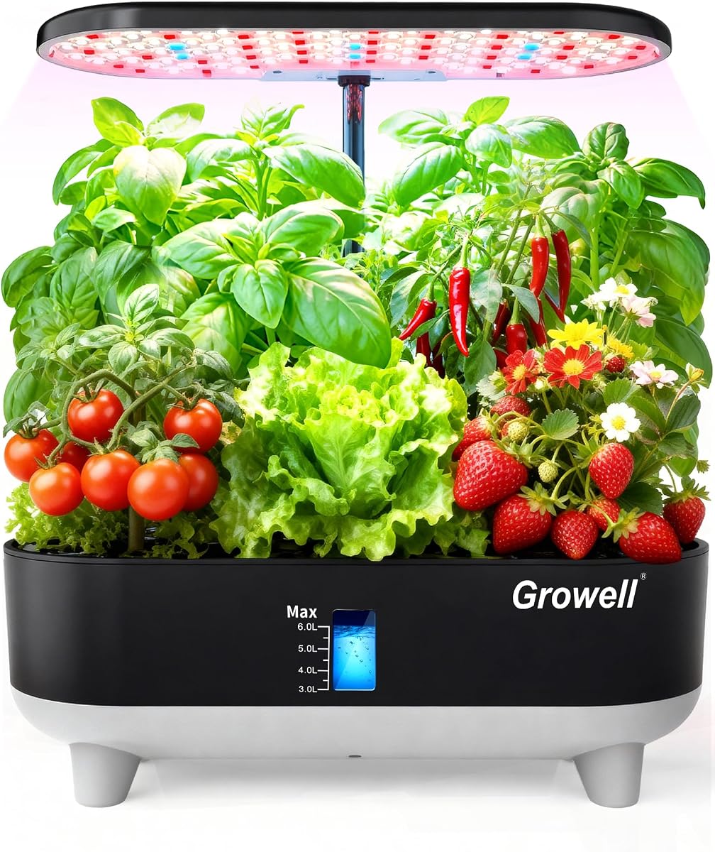 16 Pods Hydroponics Growing System Kit with 3 Light Modes & 2 Timer | Smart Water Circulation, LED Grow Light, 8L Large Water Tank, Coutertop, Indoor Herb Garden, Perfect Gardening Gifts, Black