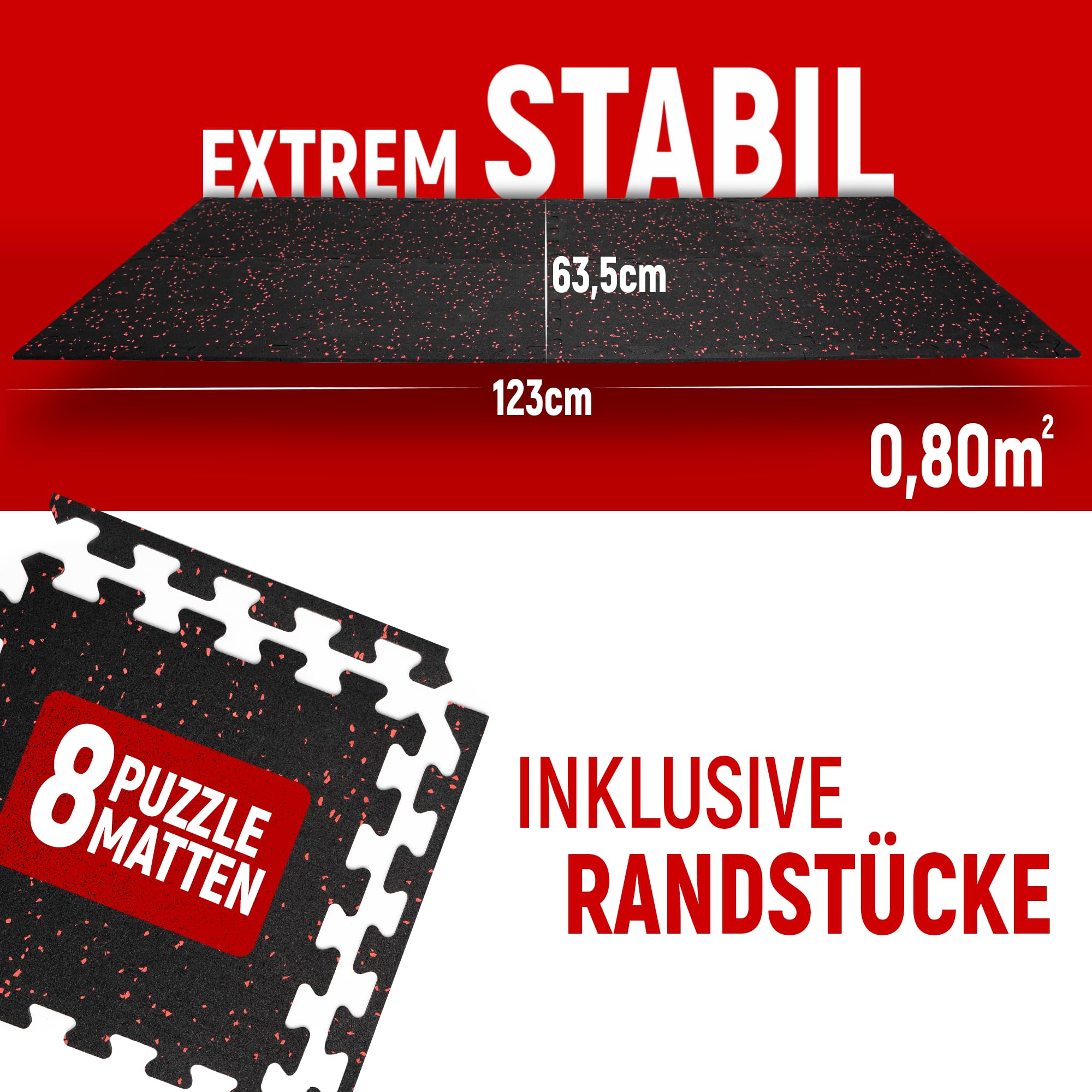 TREX SPORT Bodenschutzmatten 24 Stück - Rutschfeste Puzzlematten Für Home-Gym