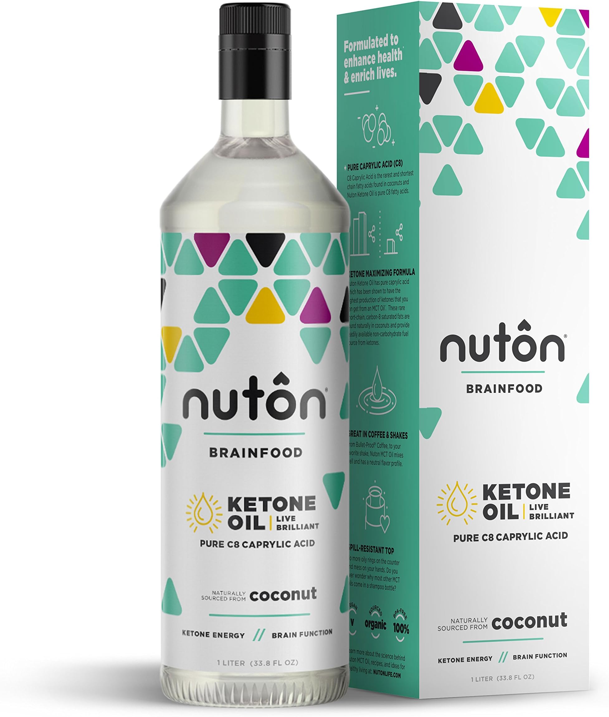 Nuton Pure C8 MCT Oil - 33.8 oz Ketone Oil Better Than Blends for Keto Diet | Caprylic Acid has Most efficient and Clean Ketone Production