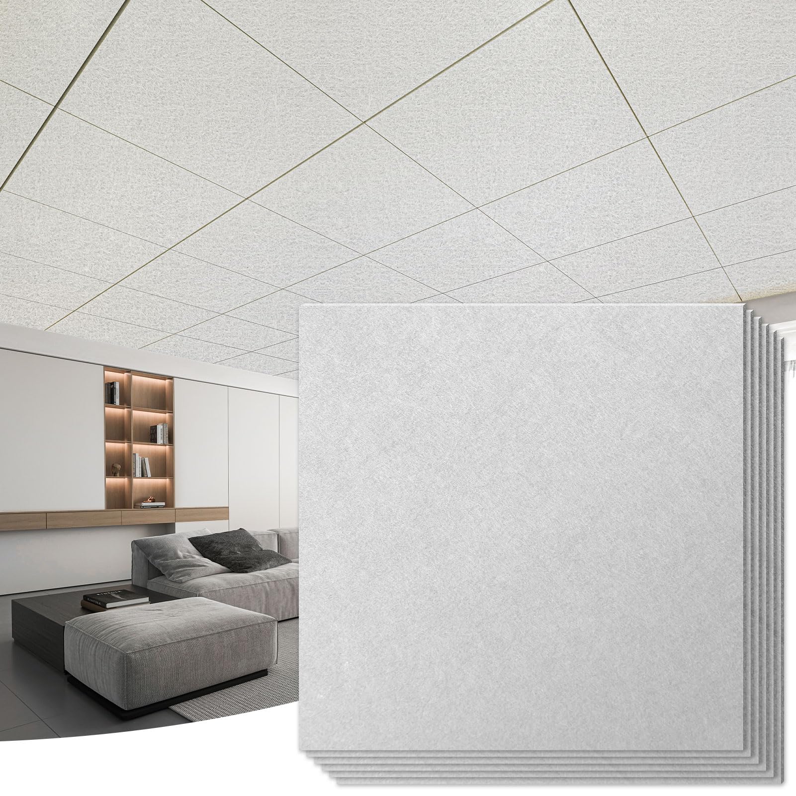 Art3d Polyester Drop Ceiling Tiles, Waterproof 12-Pack 2ft x 2ft Ceiling Panels for Office Basement Kitchen Recording Room, No Sag? Breakage?Reusable,Covers 48 Sq.Ft, White