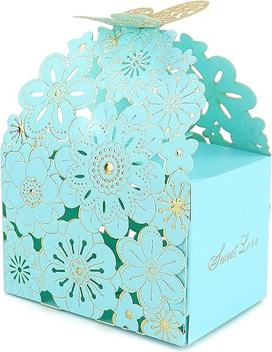 Kslong 50 cajas de dulces huecas con diseño de flores y mariposas, cajas de regalo para galletas, regalos románticos de boda, bonita caja de
