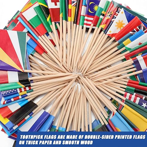 Miniatura 4 de Bokon 1000 banderas de palillos de dientes de 100 países diferentes, banderas internacionales del mundo en palo de madera, impresión de doble cara,