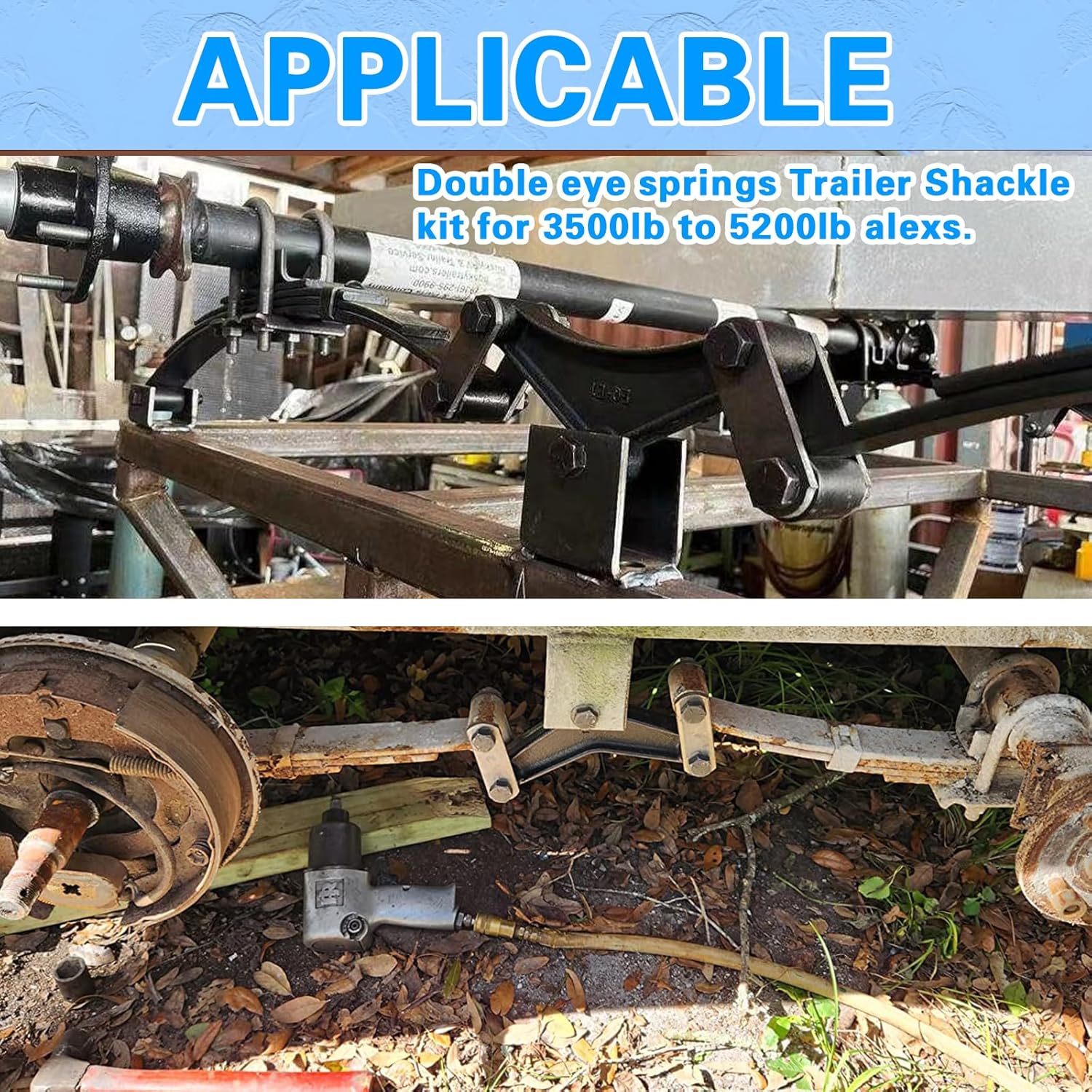 1Set Trailer Shackle Kit 3-1/8" Straps, Tandem Axle Trailer Shackles Kit 7 Bolts and 7 Nuts for Double Eye Leaf Spring 3500 lbs-7200 lbs Axles