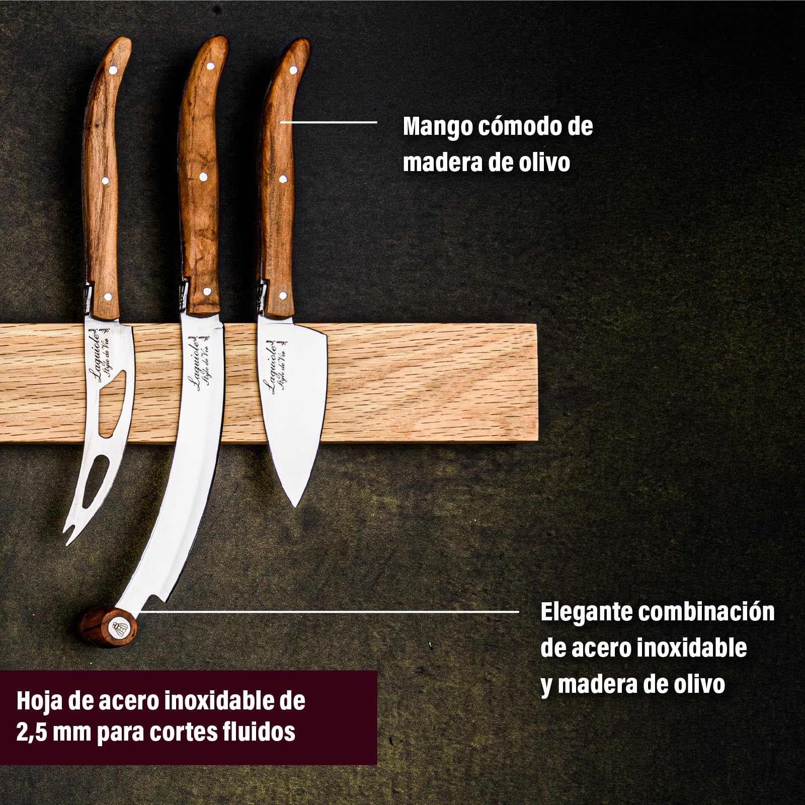 Laguiole Style De Vie Laguiole Estilo De Vie cuchillo de queso línea de conductos de lujo, de 3 pedazos,