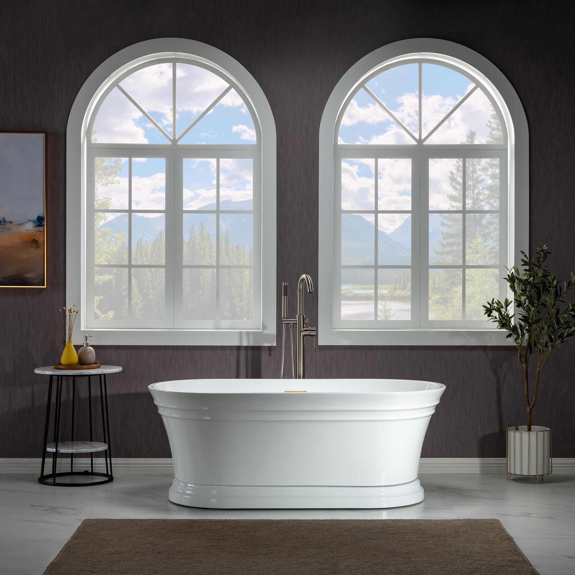 WOODBRIDGE 59"Freestanding White Acylic Soaking Bathtub with Brushed Gold Drain and Overflow,B1536-BG