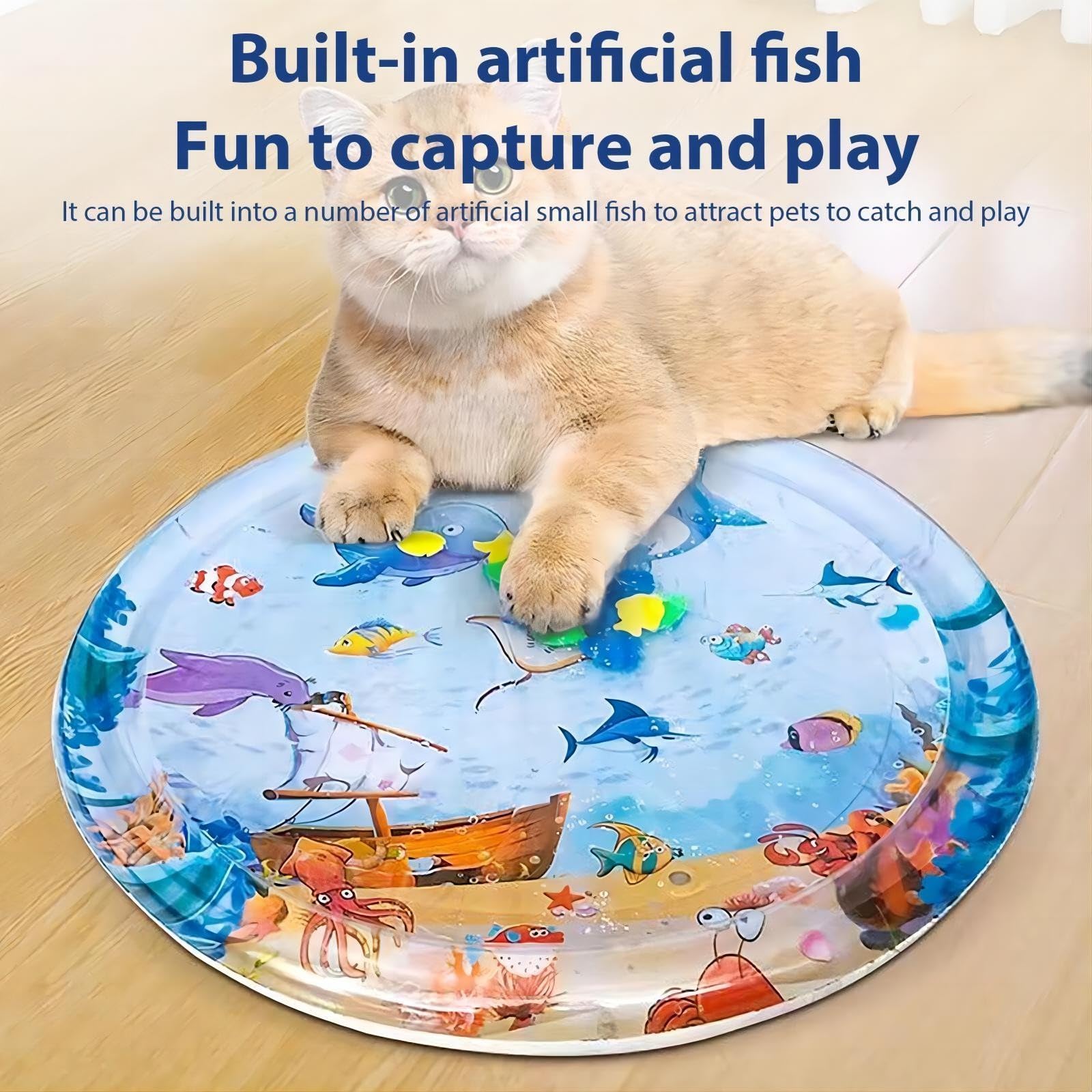 Pet Water Bed, Summer Cooling Bed, Thickened Water Mat for Cat & Dog, Cat Interactive Toys with Inflator Keeps Your Cat Happy & Active (39