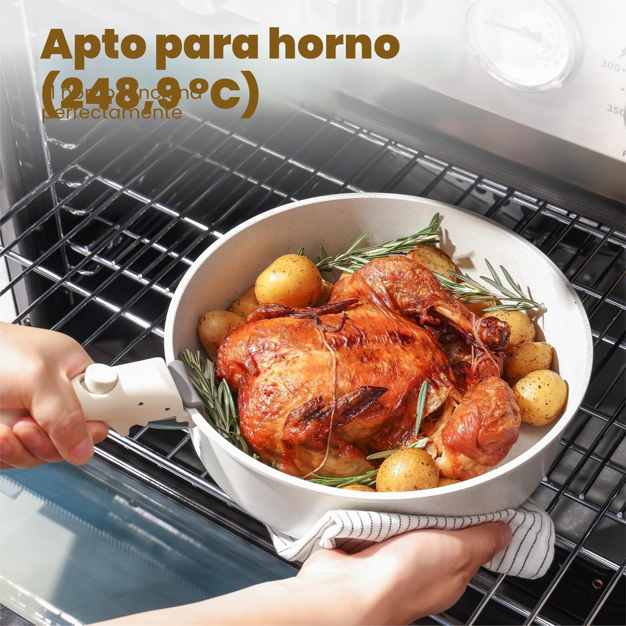SENSARTE Juego de ollas de 24 piezas con asas extraíbles, antiadherente de granito, compatible con inducción y gas, incluye sartenes, cacerolas y parrillas, apilable y lavable en lavavajillas