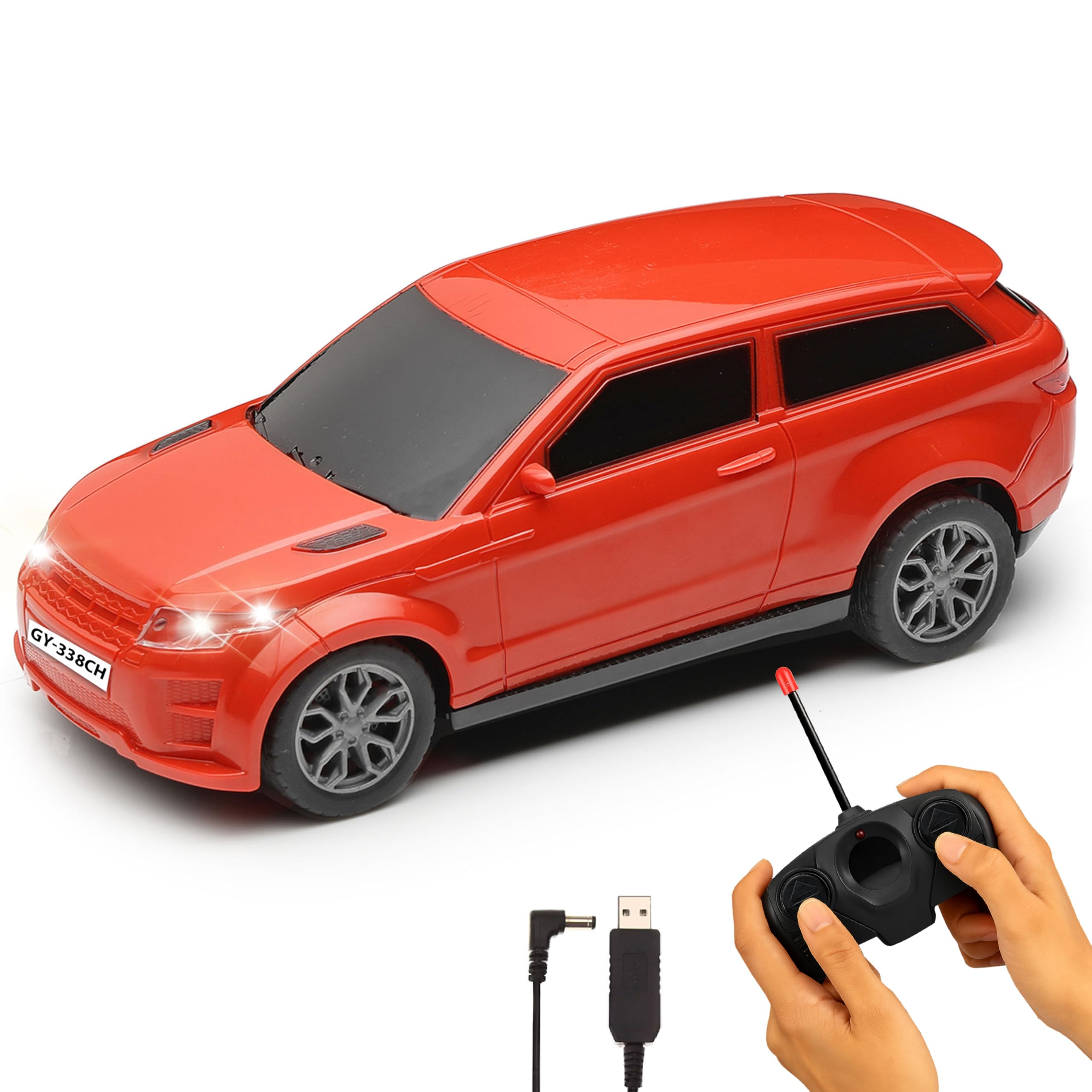 Gooyo GY-347CH Hi-Speed Rechargeable RC Car Toy with Glowing Headlights Feature | User-Friendly RC Car Toy for Kids | Red | in-Built Battery | Gift Box Packaging