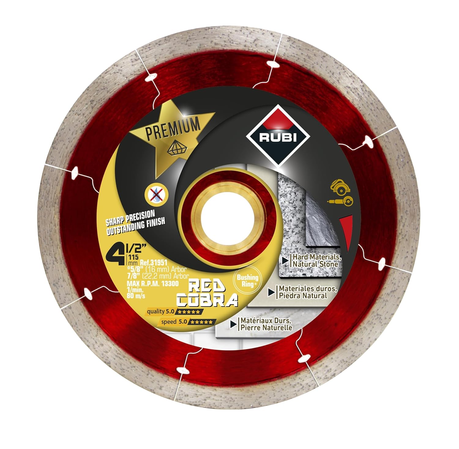 Premium Diamond Blade Red Cobra Dry 4"– Ideal for Cutting Porcelain, Ceramic, Marble, Granite, Natural Stone – 5/8” Ring Adapter Included