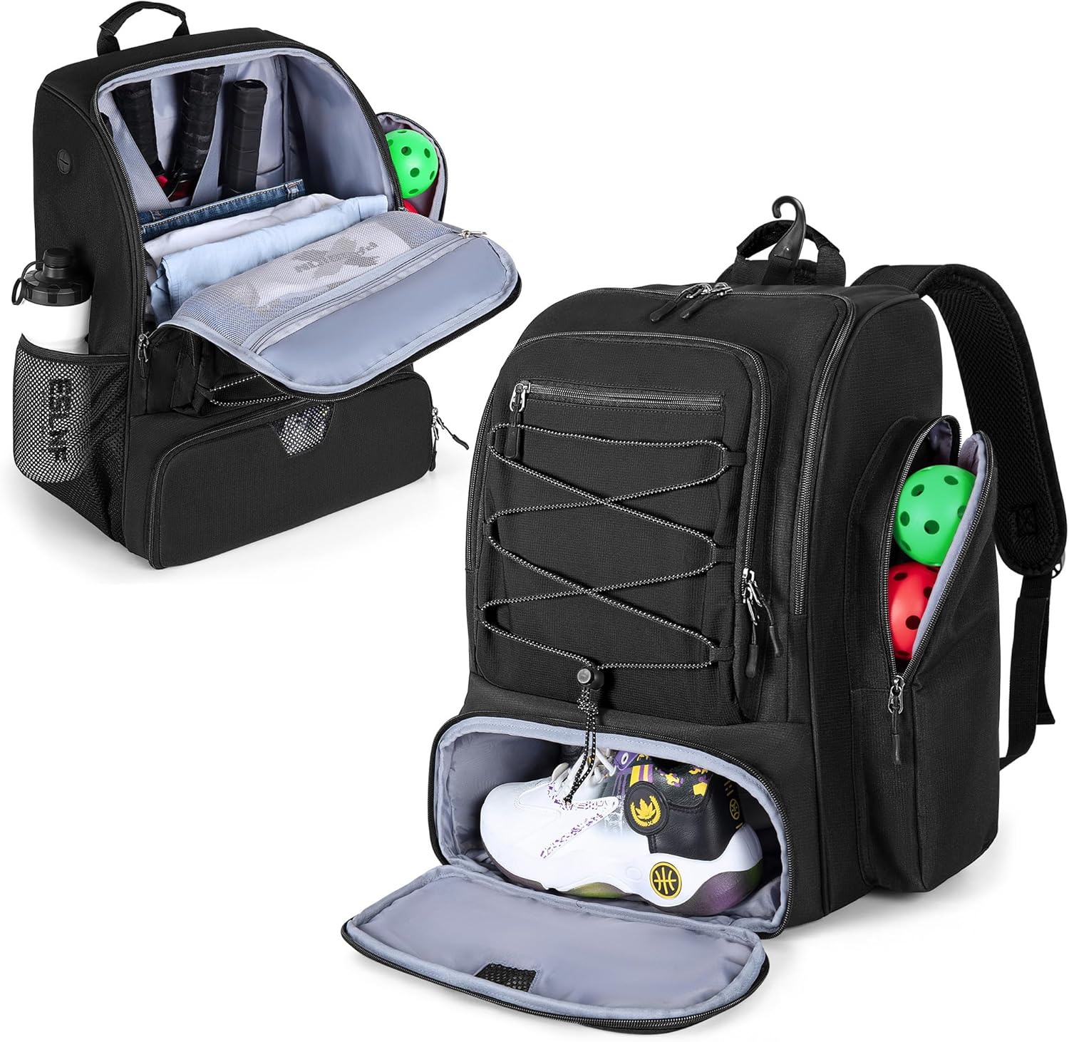 Pickleball Bag for 4 Paddles with Shoe Compartment, Pickleball Backpack with Fence Hook for Pickle Ball Accessories, Pickle Ball Bags for Men and Women, Bag Only