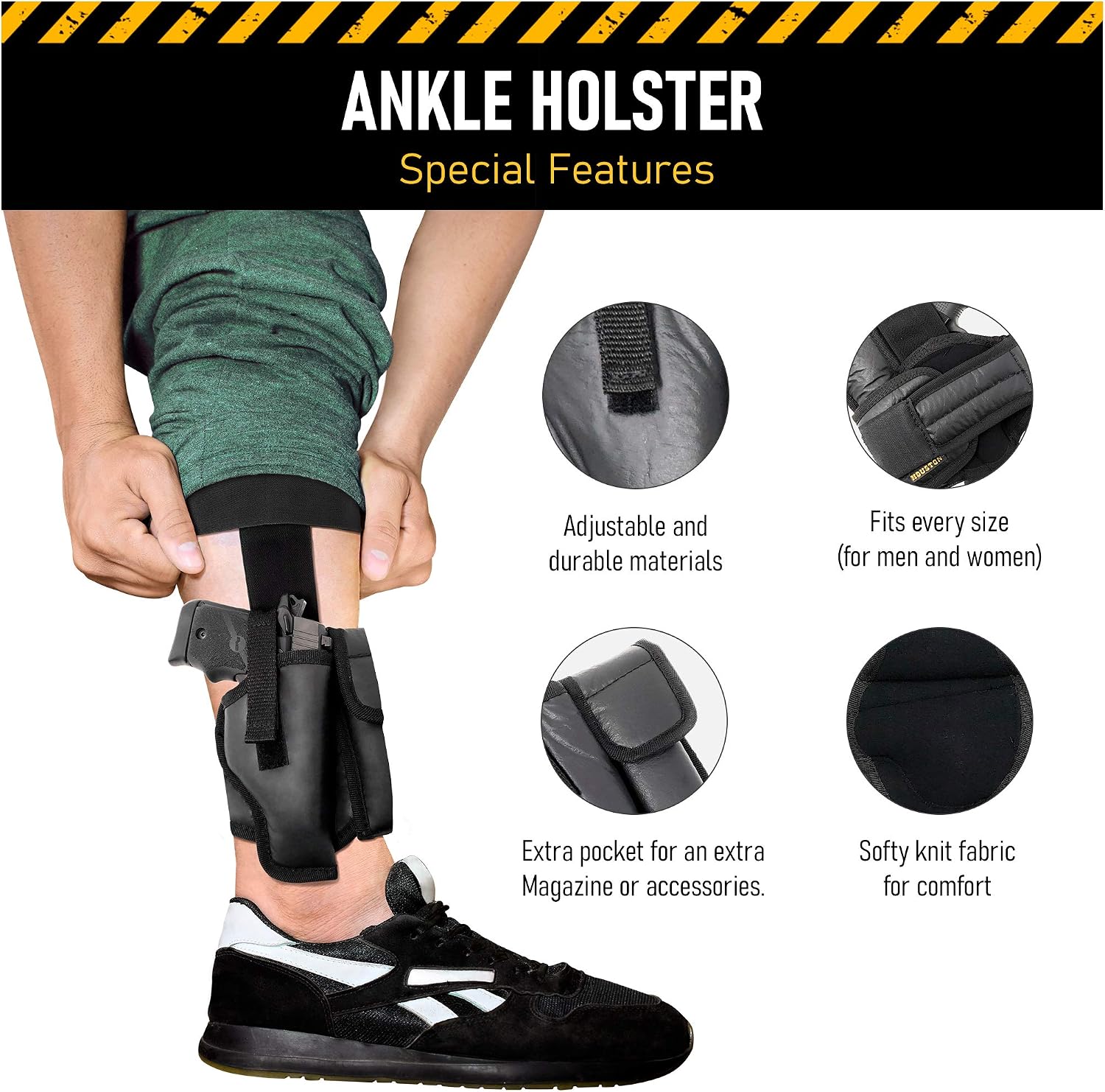 Eco Leather Ankle Gun Holster - by Houston - Concealed Carry - Fits: Glock 42/43, Bersa 380, Ruger LC9, Diamond Back 9mm, Sig Sauer P938, 1911 3", SCCY, Kahr 9 - Comfortable to use