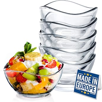 CRYSTALIA Premium Small Glass Dessert Bowls Set 6 215 ml 100% Lead-Free Glass Bowls Ice Bowls Dessert Cups Pudding Bowls Glass Dipping Bowls Sweets Stackable Serving Bowls Sauce Bowls