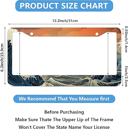 Miniatura 2 de Marco de matrícula Ocean Waves, paquete de 2 unidades, accesorios de automóvil, cubierta de placa de automóvil, decoración de aluminio para mujeres,