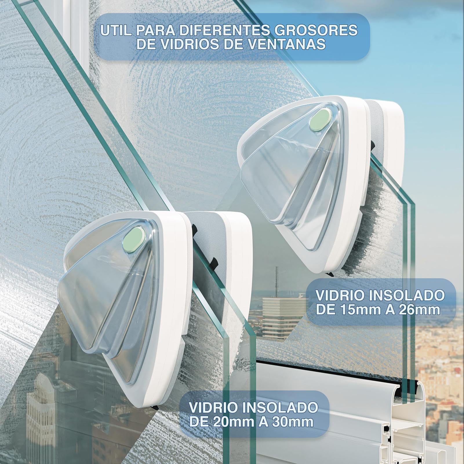 Cepillo limpiador de ventanas de doble cara, limpiador de vidrio para el | hogar, absorción estable en el exterior, para el hogar, escuela, área de trabajo, hotel