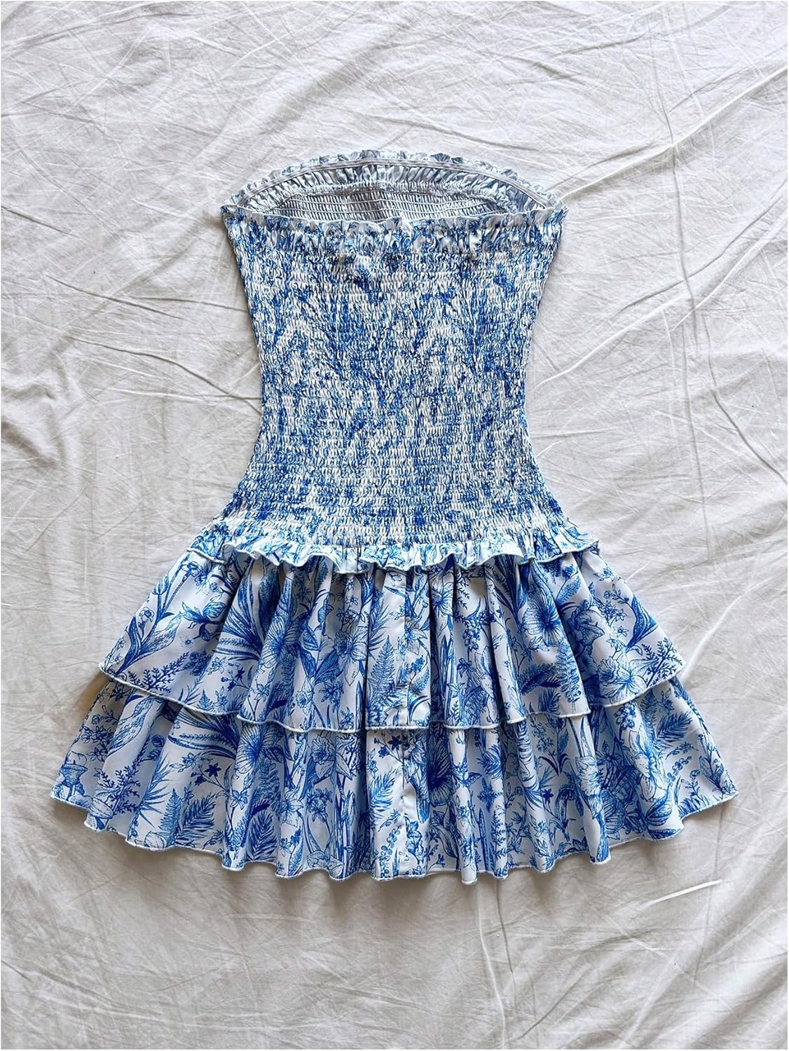 Floerns Women's Floral Strapless Tube Mini Dress Smocked Layered Ruffle A Line Summer Dresses - Image 2