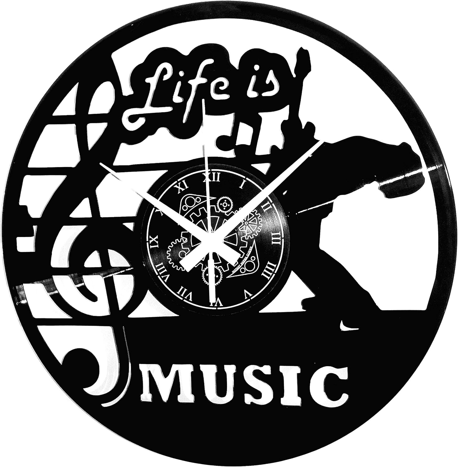 Vinyl Wall Clock LP 33 Turns Disc Deejay Life is Music, Vintage, Handmade