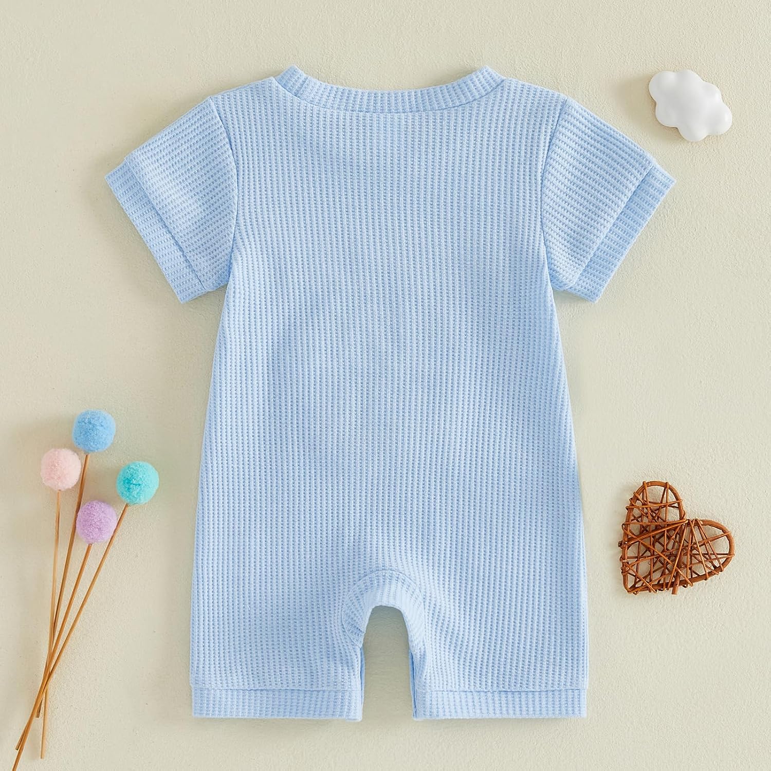 Sejardin Newborn Infant Baby Boy Summer Jumpsuit Letter Embroidery Short Sleeve Crew Neck Romper Waffle Outfit image 5