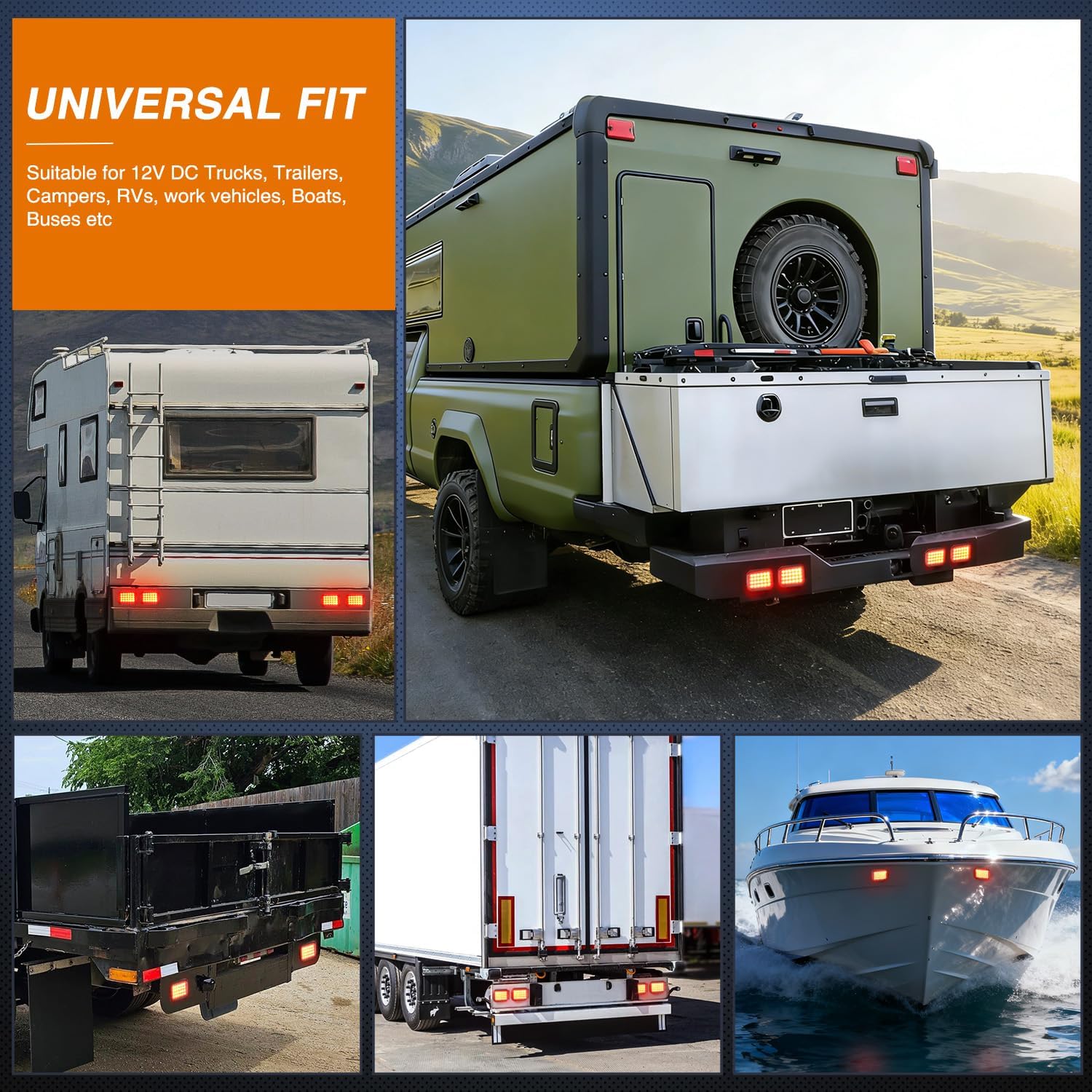 Nilight 5” X 3” Rectangular Trailer Tail Light 4 PCS Red 24 LED Stop Brake Turn Marker Lights w/Flush Mount Grommets Plugs IP67 Waterproof for 12V Truck ATV UTV Bus RV Camper