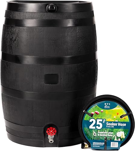 Miniatura 3 de RTS Home Accents Barril de lluvia ECO de 50 galones fabricado con plástico 100% reciclado, barril de recolección de agua de lluvia con parte trasera