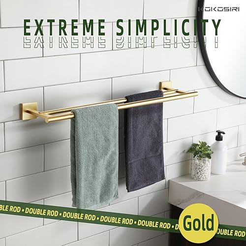 Miniatura 6 de KOKOSIRI Toalleros de baño dobles para inodoro, armario de cocina, montaje en pared, 24 pulgadas, acero inoxidable dorado cepillado B5005BG-L24