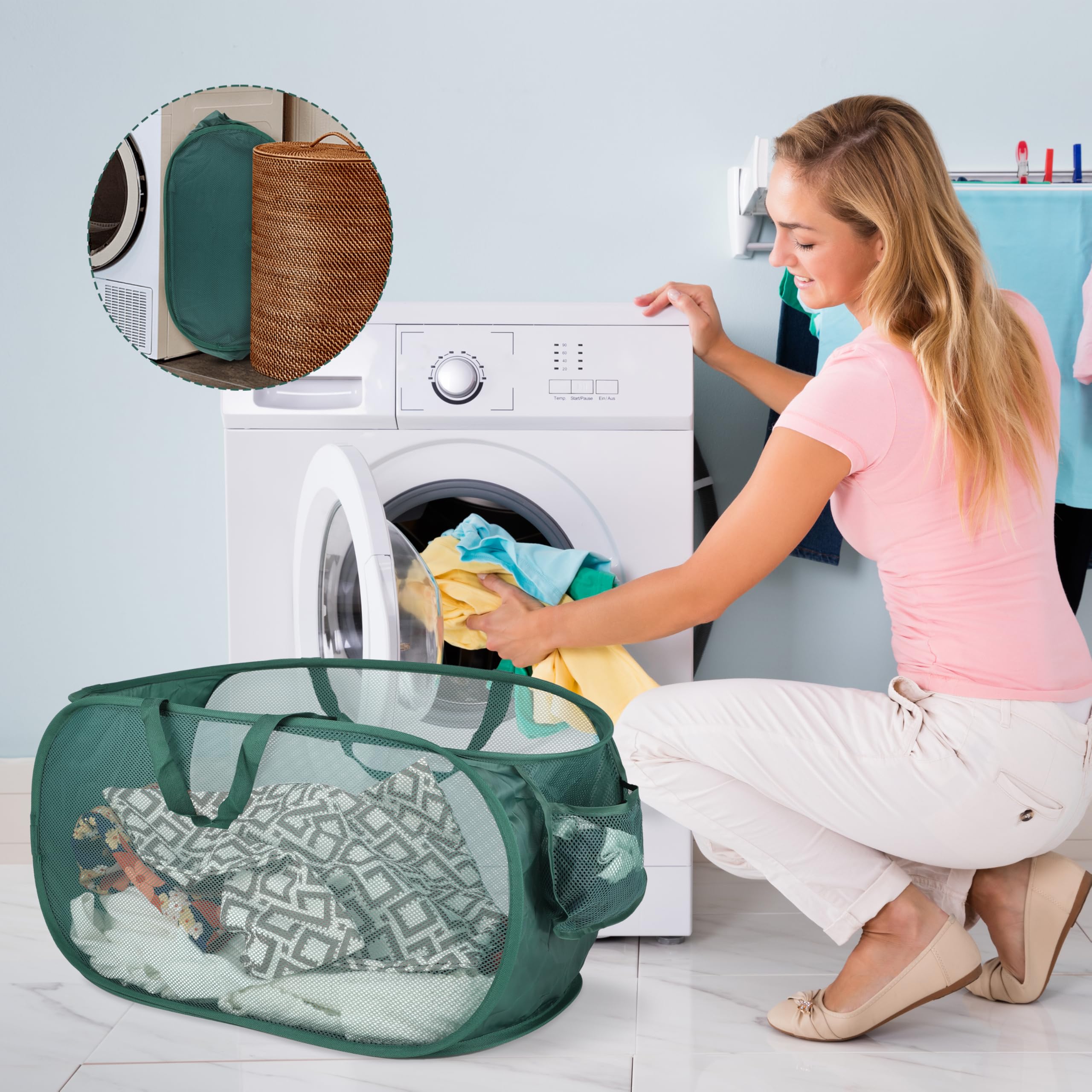 Set 2 Cesti Portabiancheria 75L Pieghevoli - Grigio Con Rivestimento