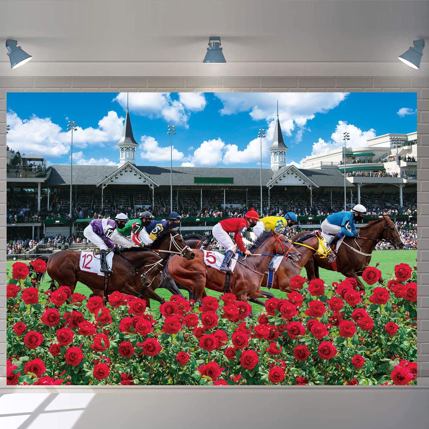 Red Rose Garden Racecourse Photography Background Horse Racing Run for The Roses Banner Horse Theme Party Decorations Supplies (10x8FT: 120x96 inch)