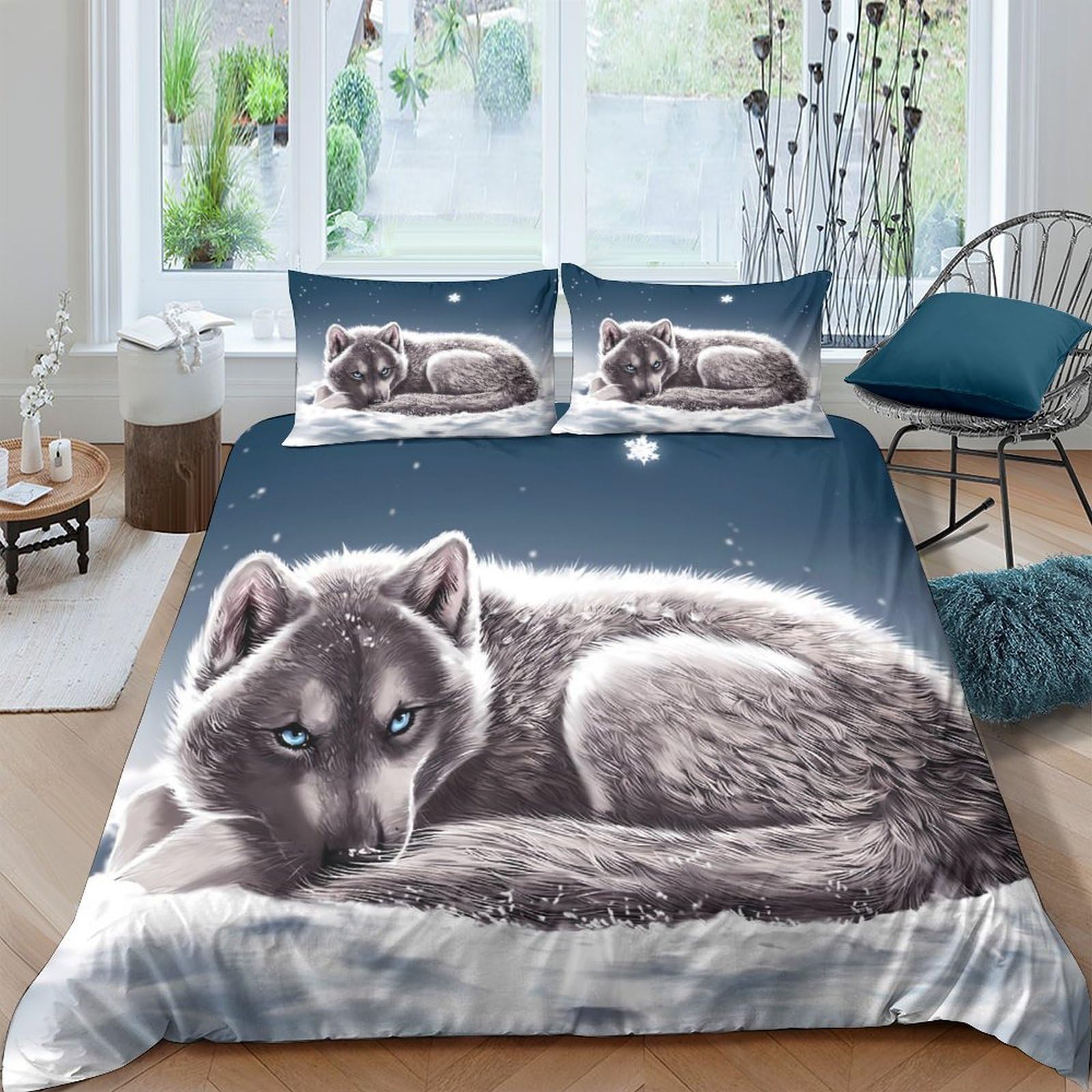 Ctjqhvkz Style-4 3D Printed Grey Wolf Fitted Sheet Microfiber Soft Brushed Moonlight Night Mattress Cover For Bedroom Dorm Home Decor Single（135X200cm）