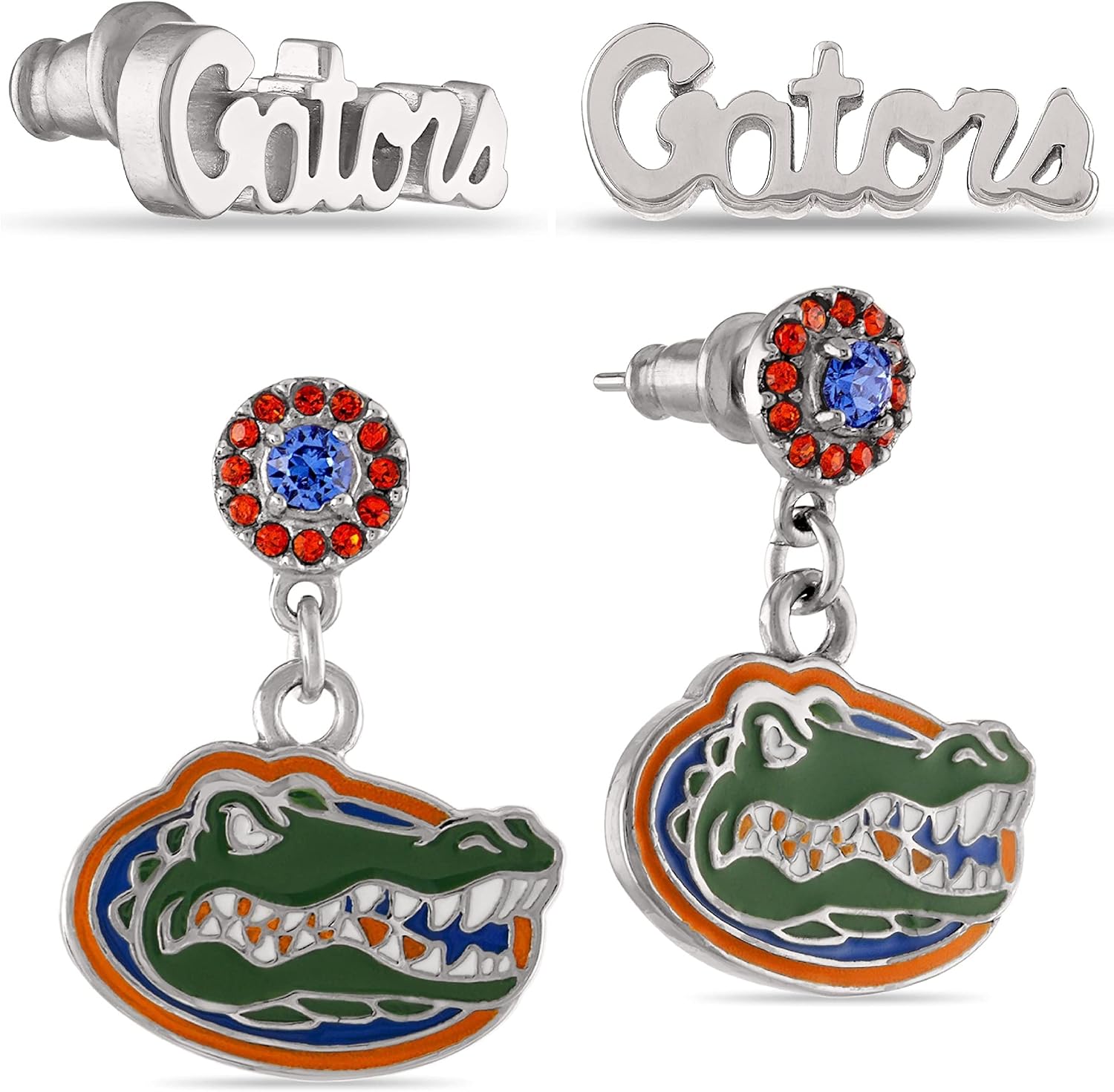 Gator Earrings for Women Gifts - Florida Gators Stud Earrings and Crystal Drop Earrings Set - Stainless Steel Hypoallergenic Earrings for Women - Game Day Gear and Unique Gifts for Women