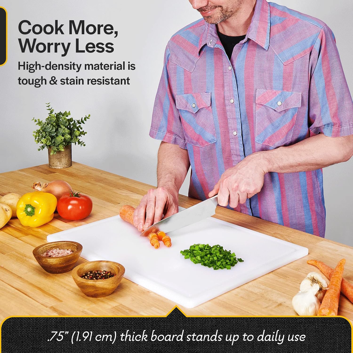 Thirteen Chefs Plastic Cutting Board with Juice Groove - Large Cutting Board for Meat, Grilling, BBQ, Smoking, Fruit, and More - 24" x 18" x 0.75" - White