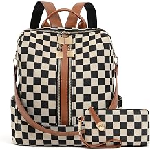 Checkered Backpack Purse for Women Plaid Back Pack Purses Leather Backpack Bags Handbags for Travel Work Brown