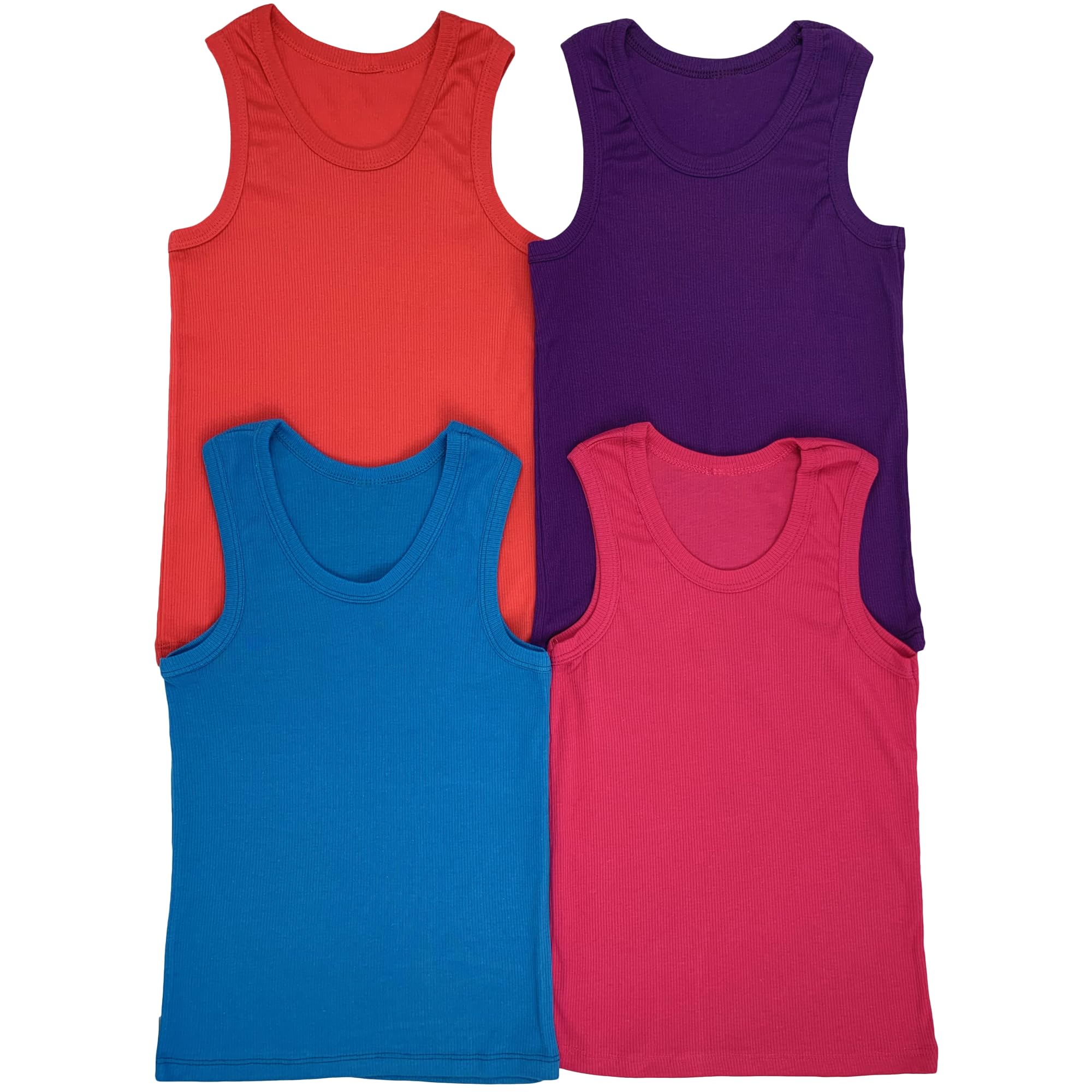 ToBeInStyle Girl's 4 Pack 100% Cotton Ruffle Hem Tank Tops Super Soft Undershirts