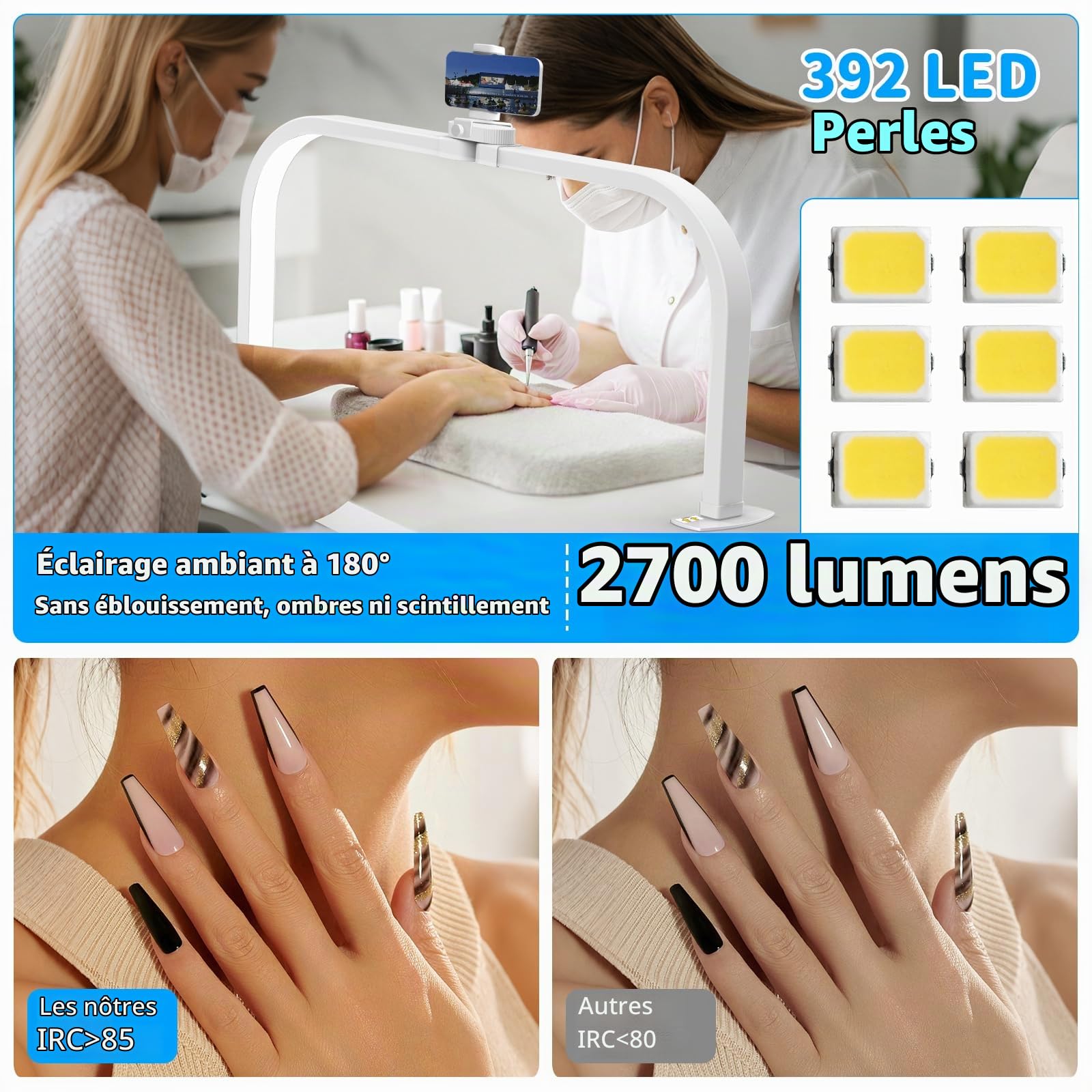 CGBE LED Lampe de Table Manucure Pliable pour Prothésiste Ongulaire - Blanc