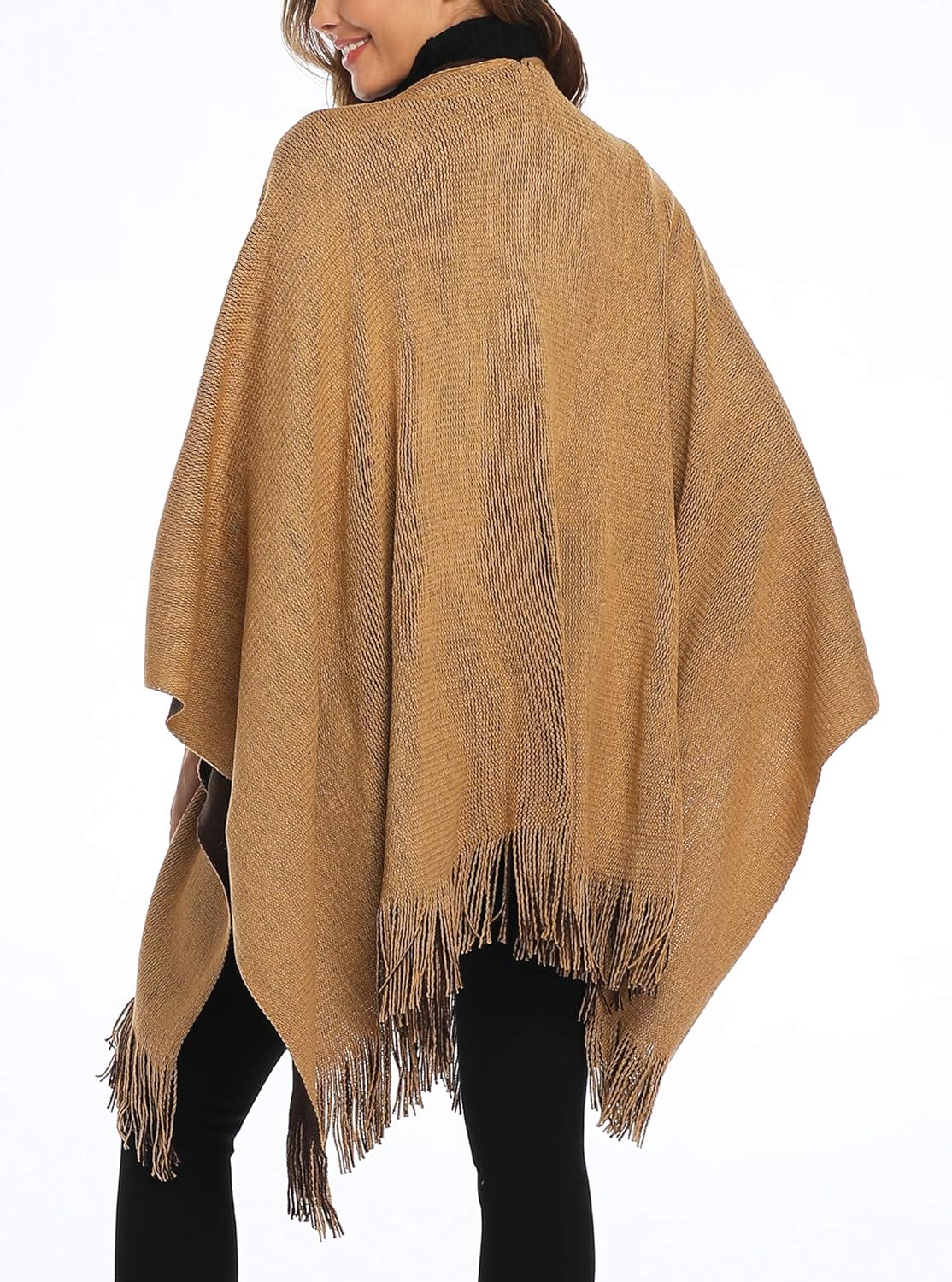 Epsion Women's Color Block Shawl Wrap Plus Size Cardigan Poncho Cape Open Front Long Winter Sweater Coat - Image 7