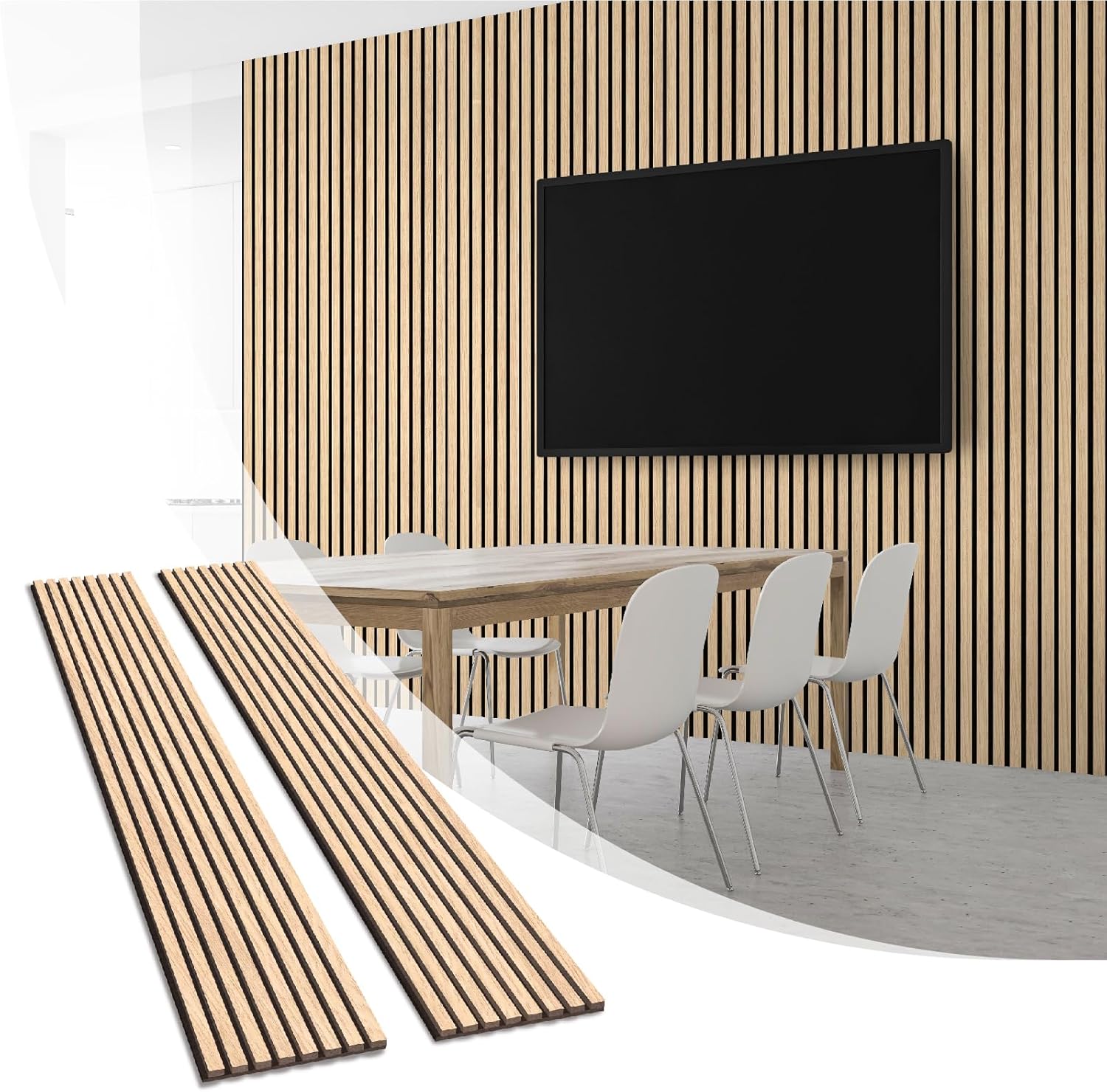 Olanglab Wood Slat Wall Panels, Wooden Acoustic Wall Panels, 94.5"x12.6" Each 3D Wall Panels for Interior Wall Decor, 2 Pack in Total 94.5"x25.2" (Warm Oak)