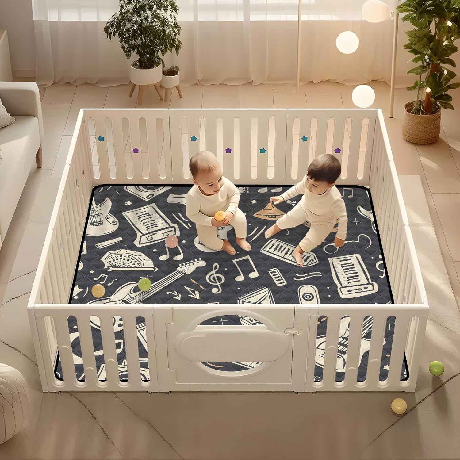 Rock Music Guitar Baby Play Mat 50" x 50", Playmat for Playpen, Thicken Soft Padding Foam Crawling Mat for Babies Toddlers Infants