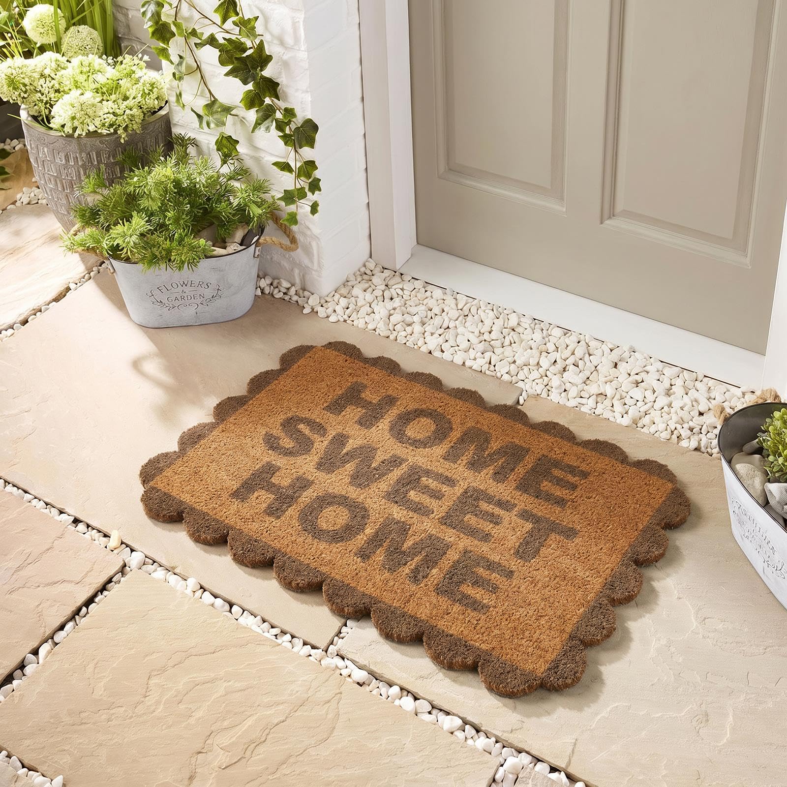 OHS Scallop Welcome Mat Front Door Mat Inside Outdoor,Brown/Natural 40x60cm