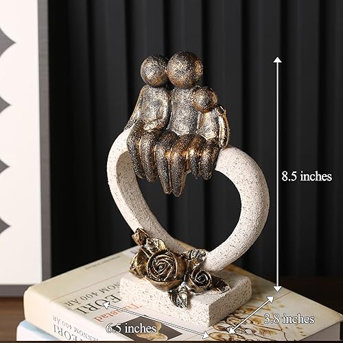 Miniatura 2 de Familia de 3 figuritas  Resina de 8 pulgadas de alto pintadas a mano para padres y niños, escultura abstracta de bronce antiguo sobre soporte de